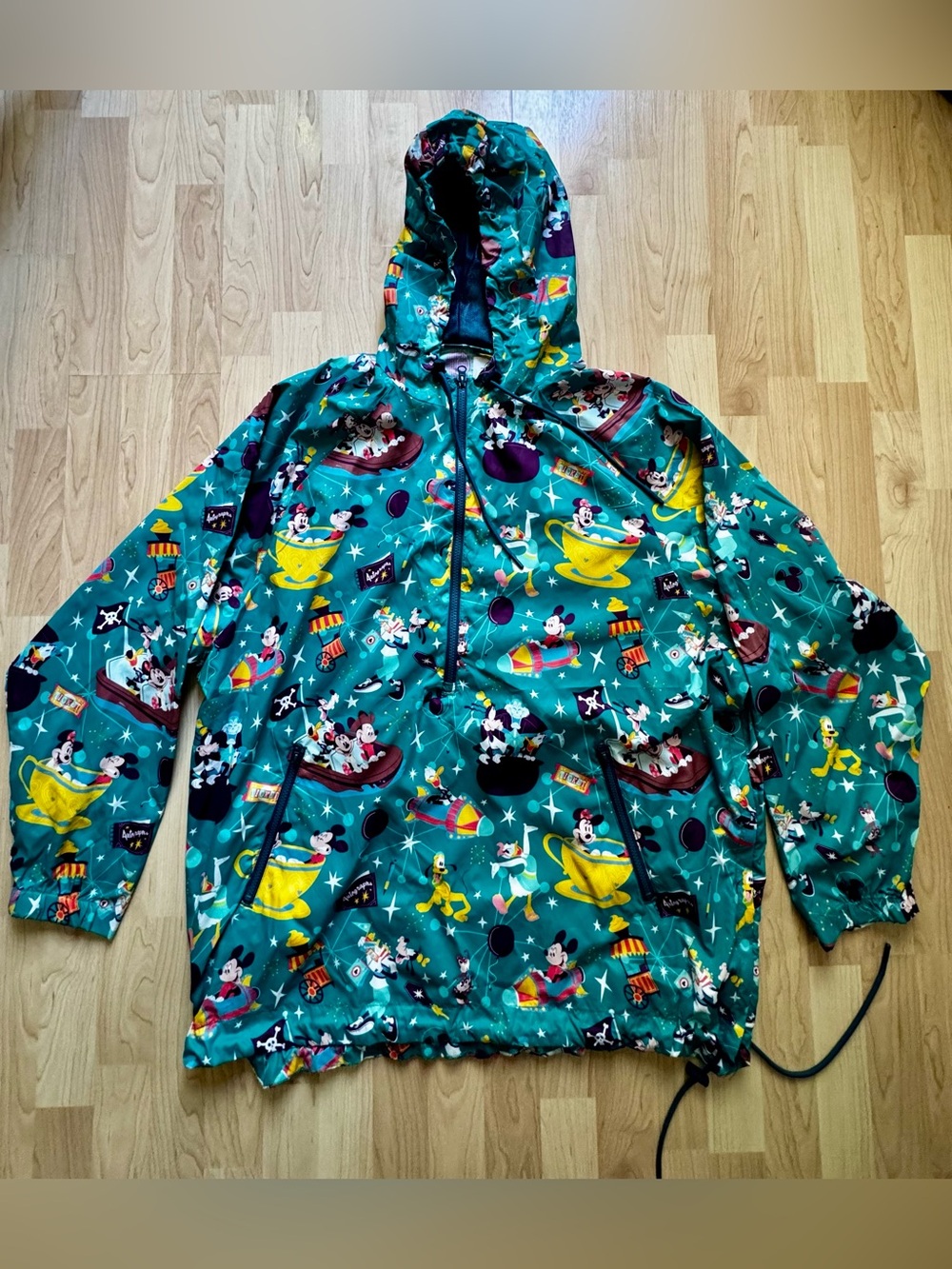 Unisex Disneyland Teal Character Pullover windbreaker.  Play in the Park theme.
